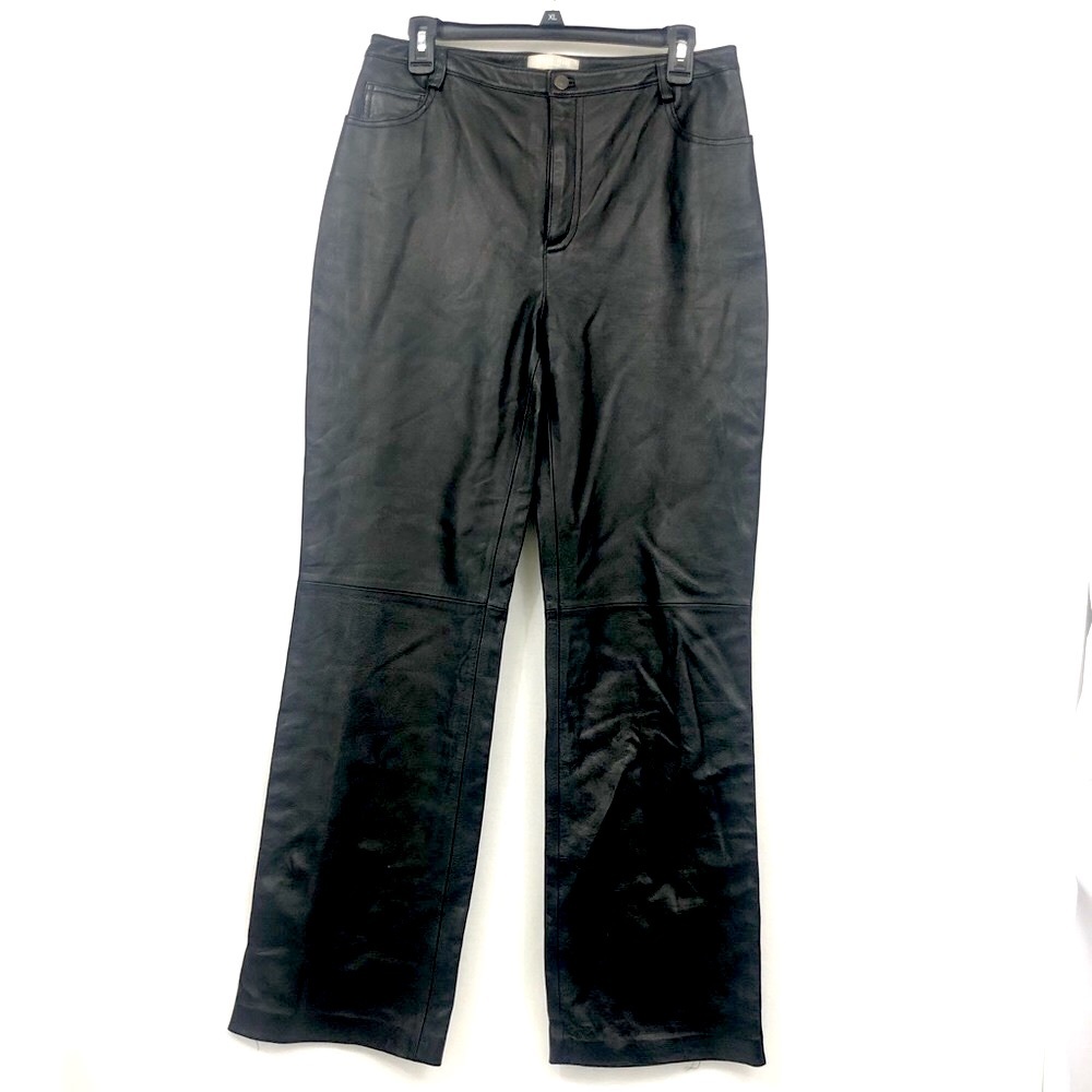 Kate Hill Soft Genuine BLACK Leather Pants Sz 8 31” Inseam